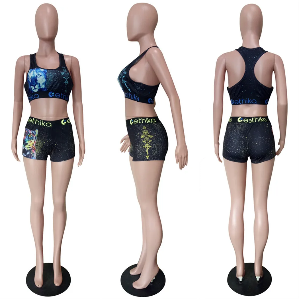 

Women's Cropped Vest High-Waist Pants Wrapped Sleeveless Dye Printed Yoga Elastic Sports Suit