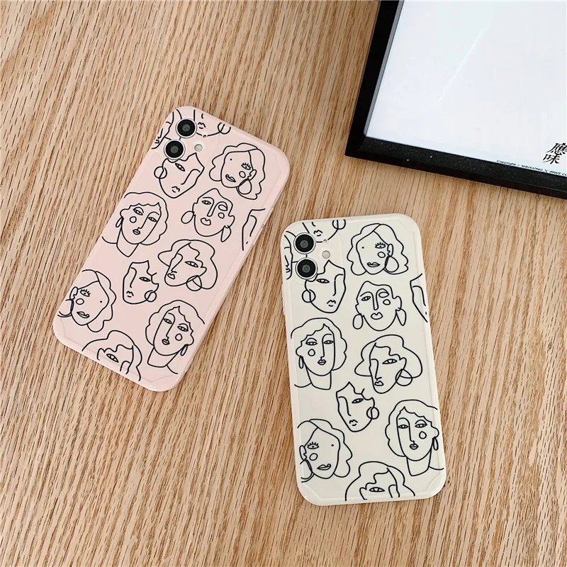 

Cute Line Girl Straight Edge Phone Cases For iPhone 12 Mini 11 Pro XS Max XR X 7 8 Plus Case Clear Soft TPU Cover Case Fundas