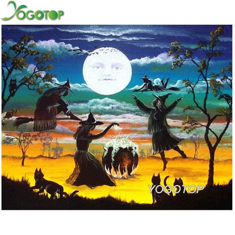 

Halloween gift Diy Diamond Painting Witch Cross Stitch Embroidery Scenery Picture Of Rhinestones Handmade 5d Wall Art YY1985