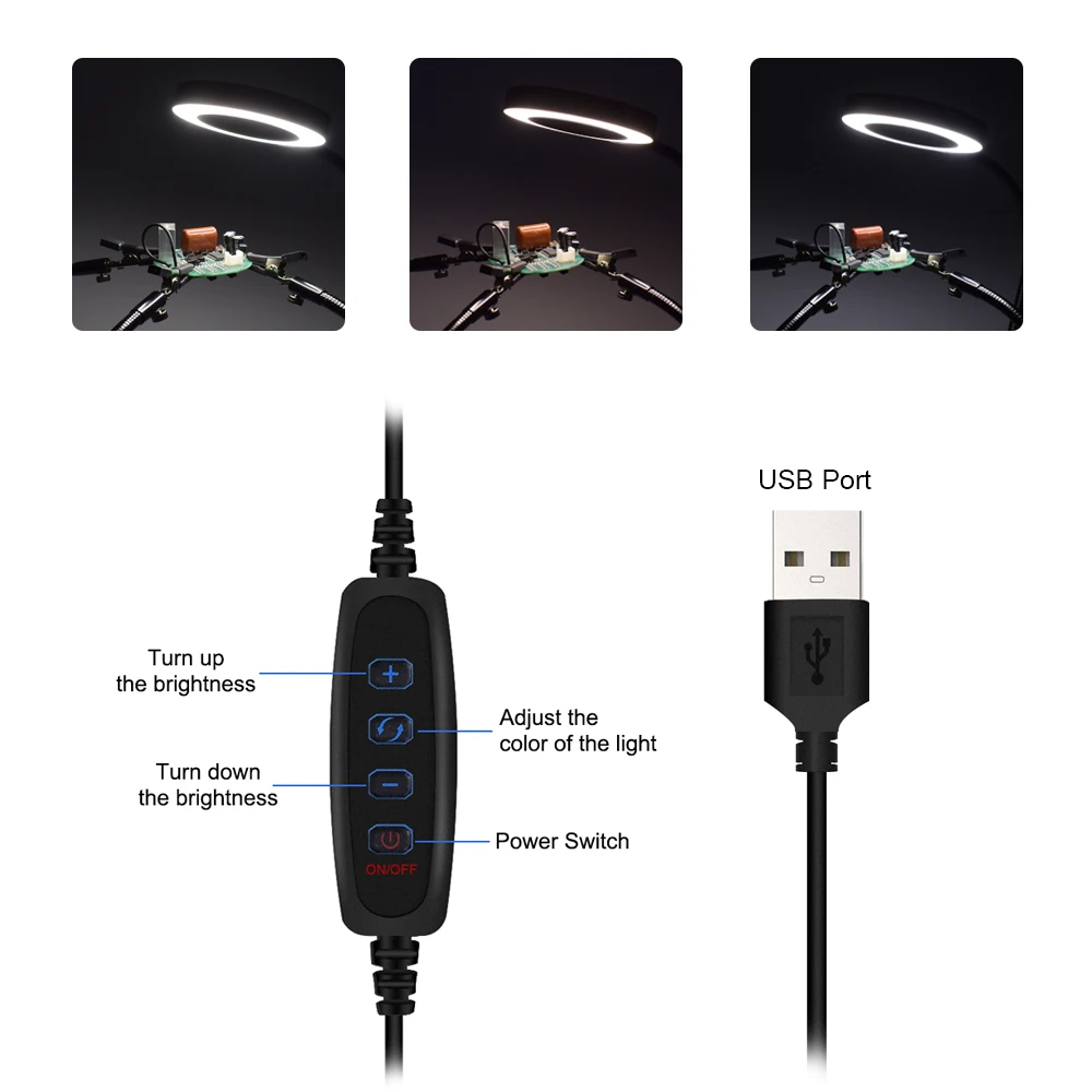 Toolour 3X лупа USB СВЕТОДИОДНЫЙ светильник для сварки третьей помощи подставка для паяльника Staion для ремонта DIY электронная печатная плата