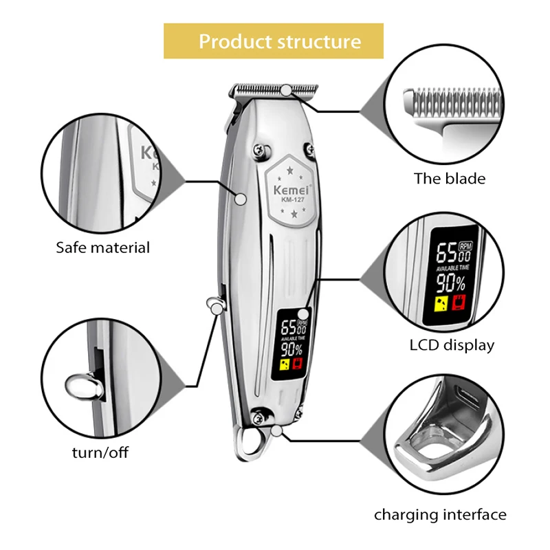 Профессиональная машинка для стрижки волос Kemei полностью металлический триммер