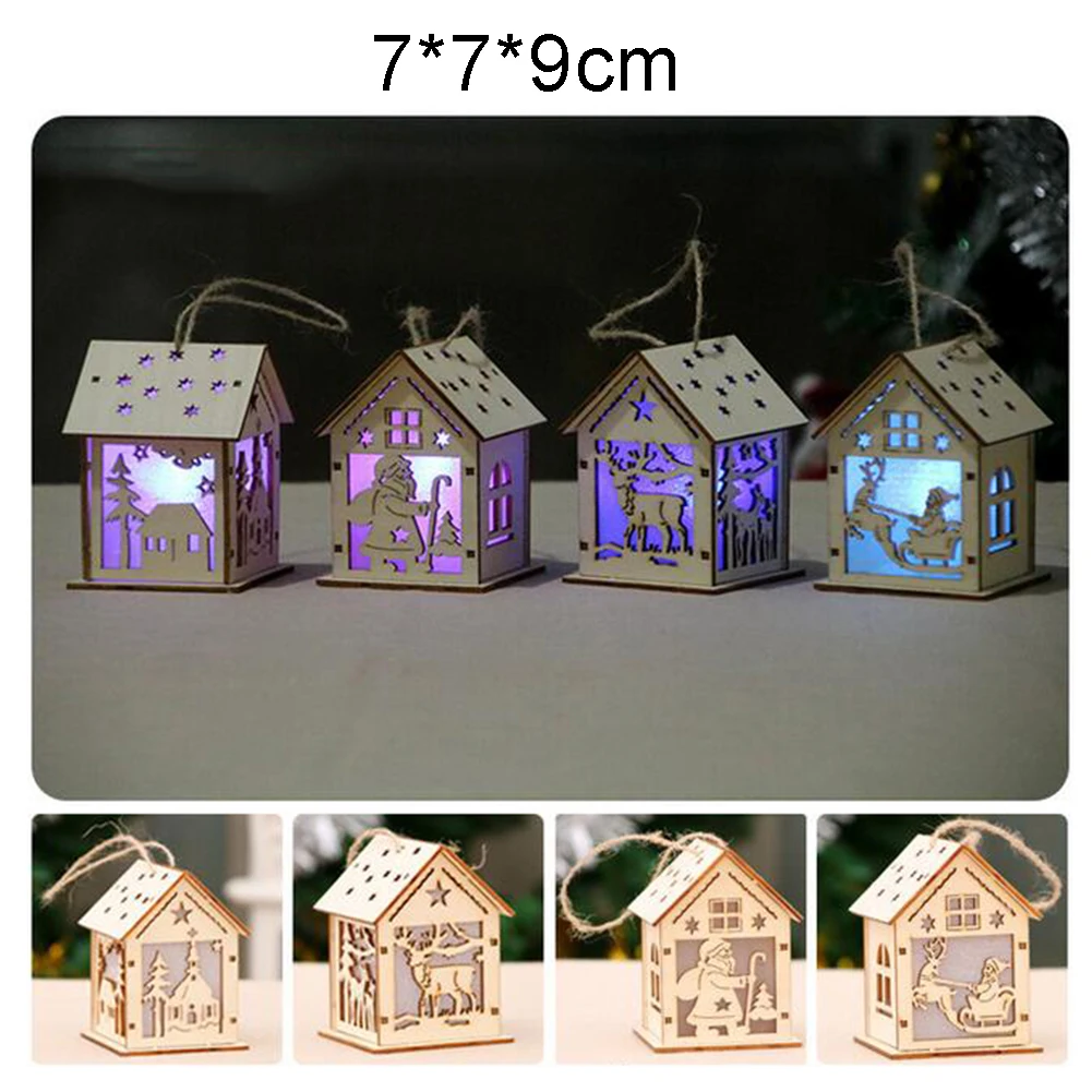 Wooden House LED Light Lamp Pendant Hanging DIY Christmas Tree Craft Window Ornament Decoration | Дом и сад