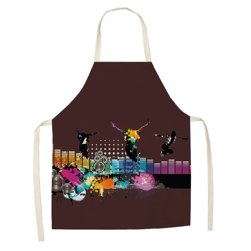 Musical Note Pattern Kitchen Aprons for Woman Man Dinner Party Cooking Cotton Linen Bibs Cleaning Tools | Дом и сад