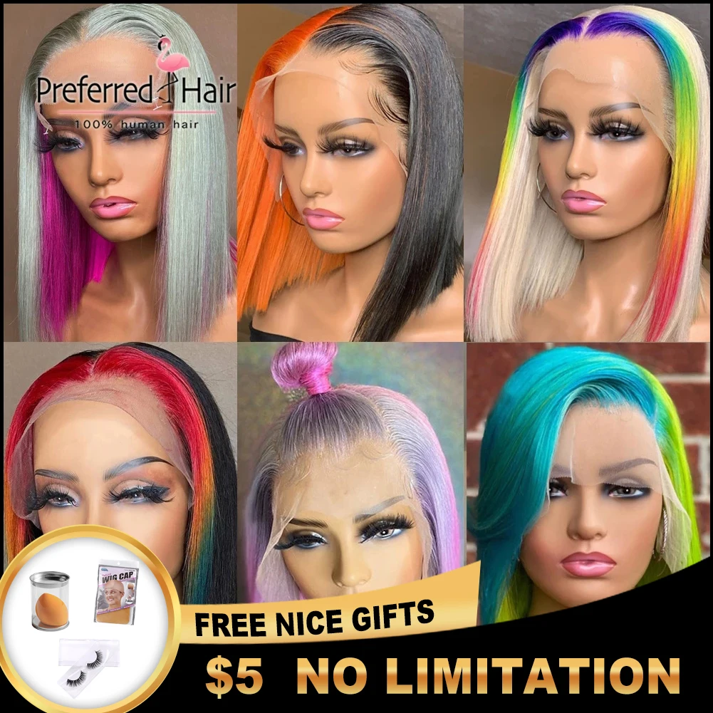 

Предпочтительные выщипанные розовые короткие парики с блестками, прозрачные парики на шнурках, радужные зеленые человеческие волосы с эфф...