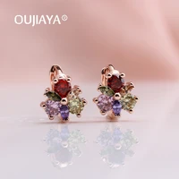 oujiaya new women round dangle earrings 585 rose gold natural zircon drop earrings korea style fashion jewelry girls gift a163