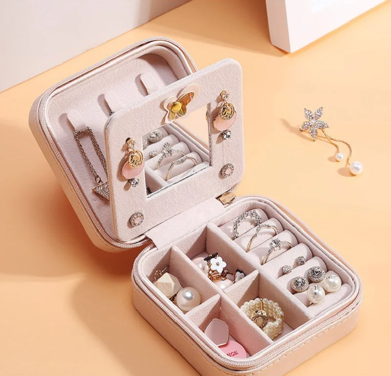 

Jewelry Ring Earring Portable Storage Zipper Box Women Jewelry Display Travel Case