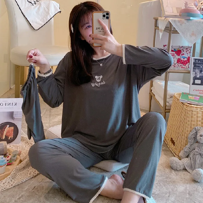 2021 Spring Summer New Nightwear Bingsikeng Cloth Bag Pajamas Women's Long Sleeve Japanese Household Suit Sleep Wear Thin