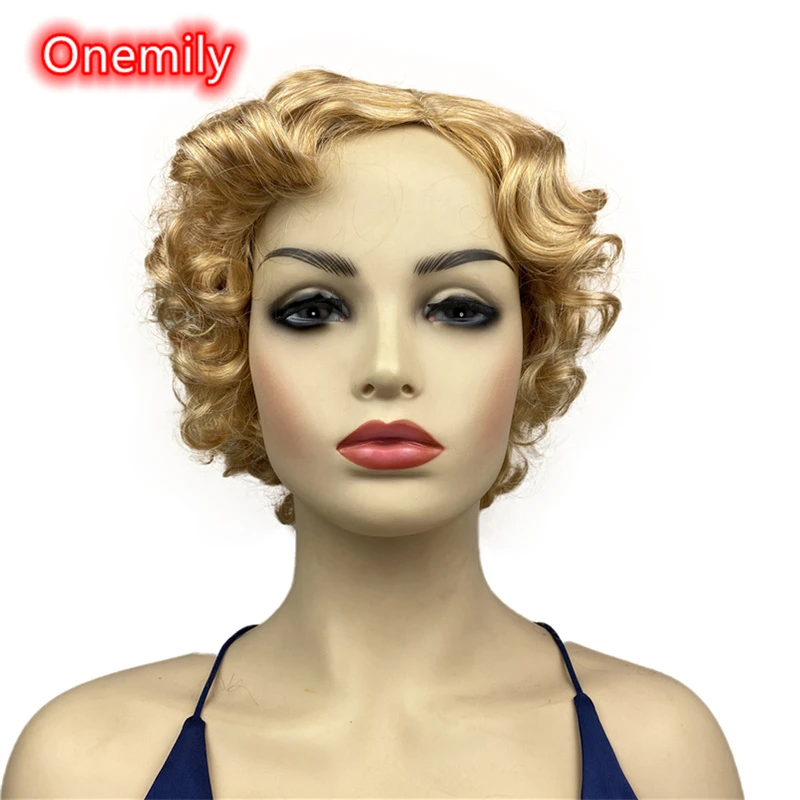 

Onemily Vintage Short Curly Finger Wavy Synthetic Wigs Hairpiece for Women Girls Theme Party Evening Out Dating Fun 5 Colors