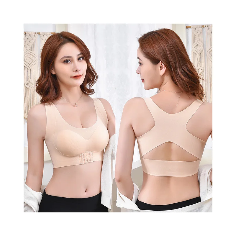 

Sexy Lace Solid Cross Side Buckle Bra Brassiere Wireless Push Up Bras for Women Lingerie Sleep Underwear