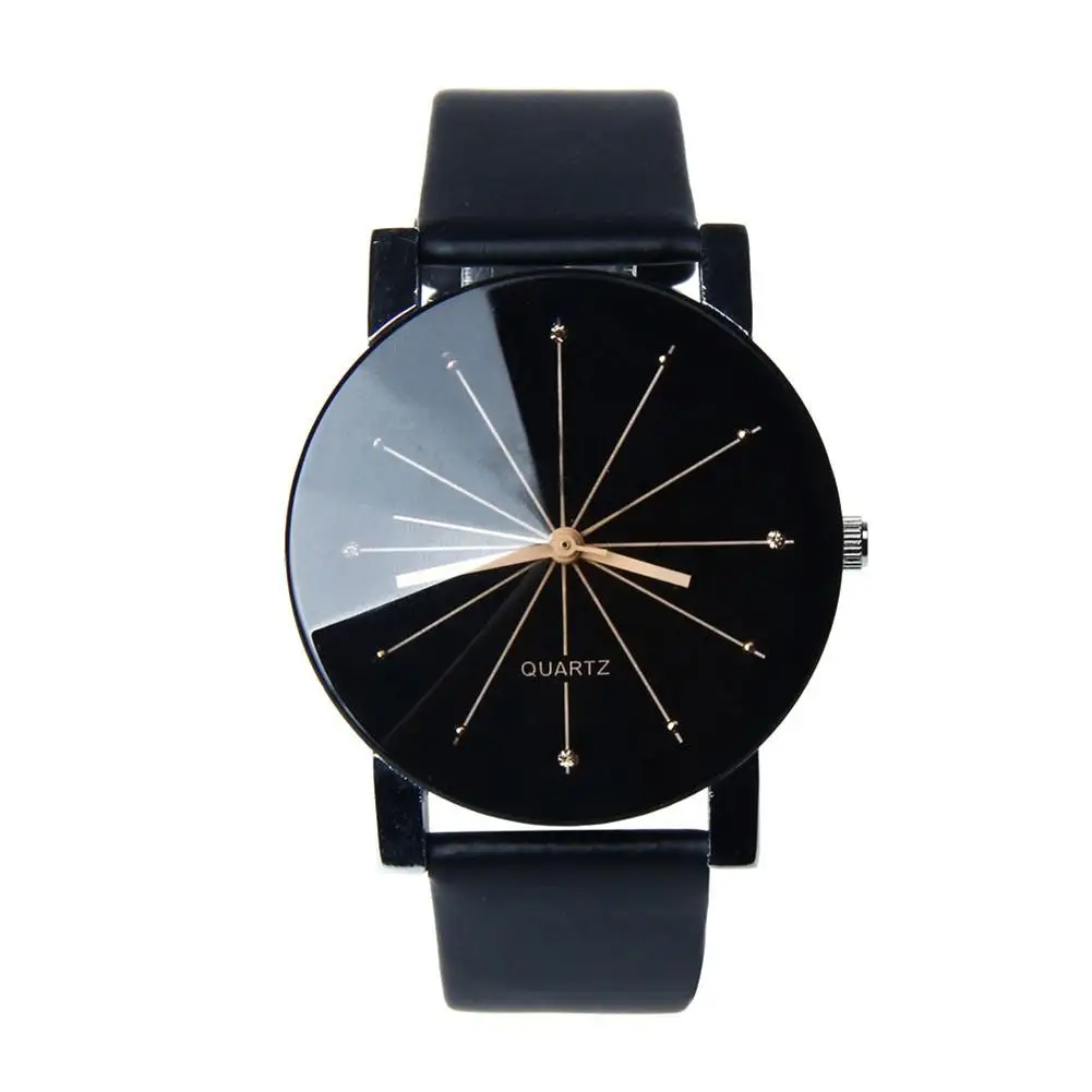 

Men Women Faux Leather Band Wristwatch Round Pointer Quartz Watch Lovers Clock