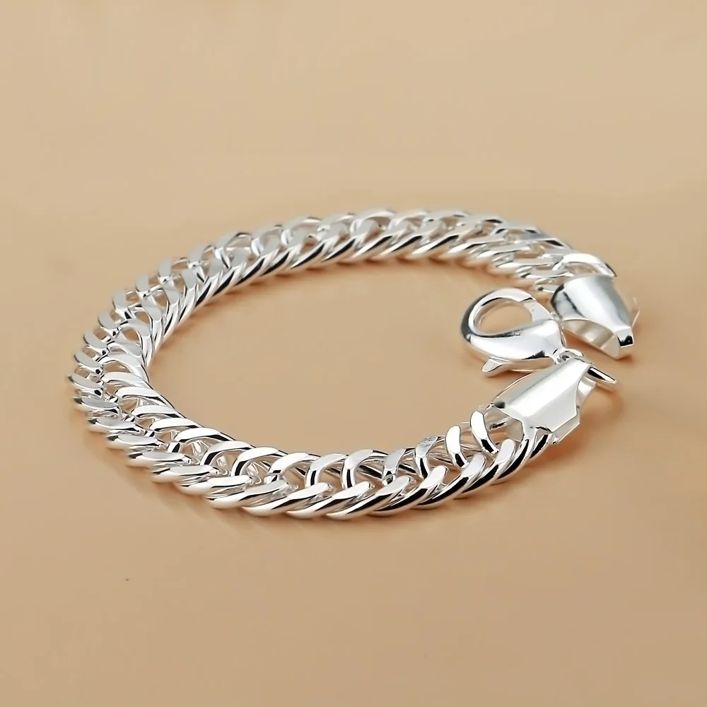 2021 New Trendy Cuban Chain Men Design Cuff Bracelet 925 Sterling Silver Bangles Vintage Male Hand Bracelets Jewelry | Украшения и