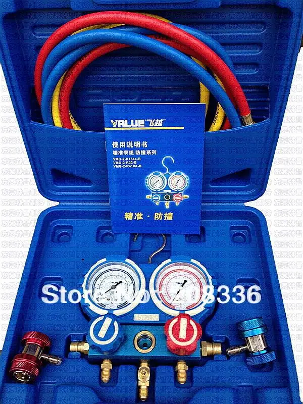 

VMG-2-R134a-B манометр из алюминиевого сплава с ручным crarry пластиковый чехол, R134A, одобренный CE, 3 шт зарядные шланги