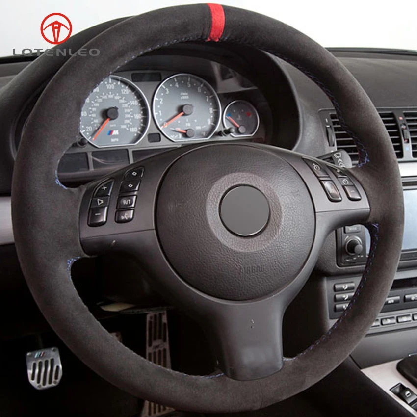 Черный замшевый чехол на руль LQTENLEO для BMW M Sport 3 Series E46 330i 330Ci 5 E39 540i 525i 530i M3 M5 2000 2006|car