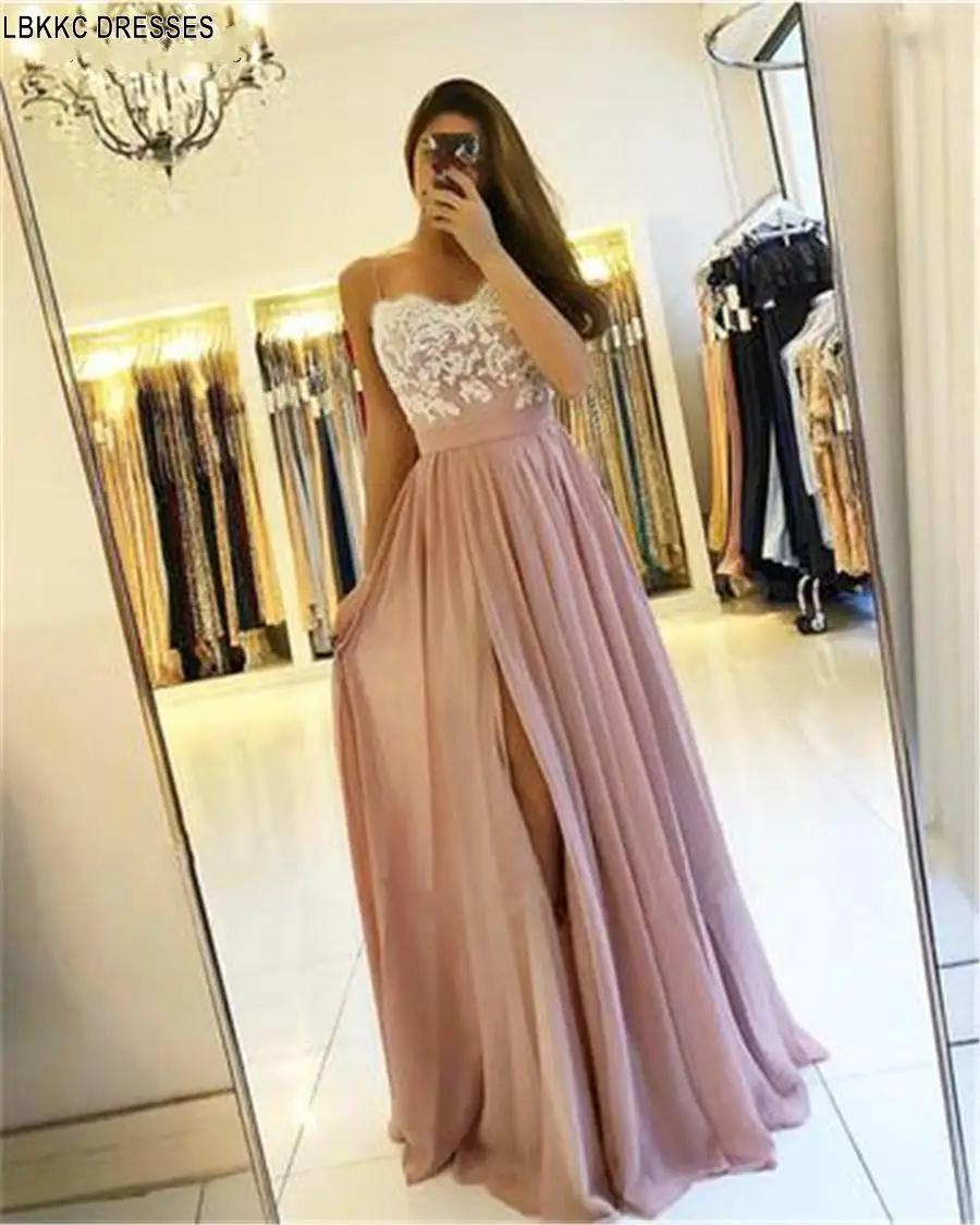 Розовое длинное платье подружки невесты шифоновое трапециевидной формы с