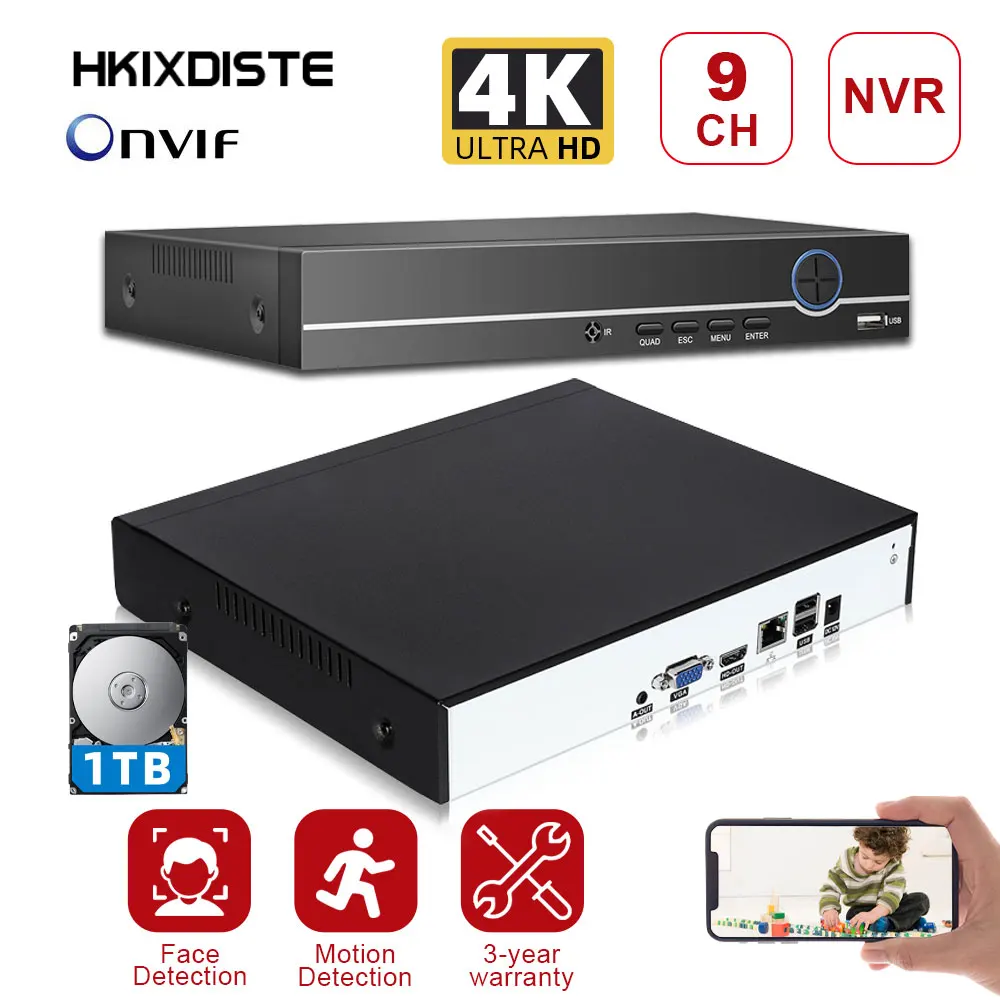 

4K CCTV 8CH 9CH NVR H.265+ Network Video Recorder 9 Channel 8.0MP NVR HDMI Output Support Cloud App mobile monitoring