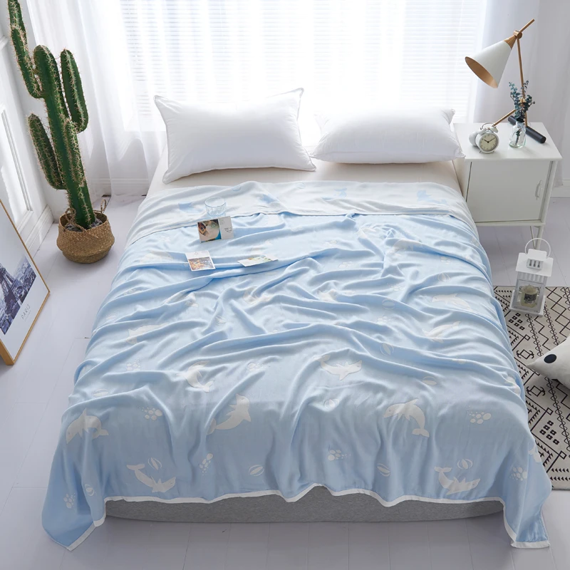 

AB Side Bamboo Blanket Cartoon Animal Blue Dolphin Throw Summer Bed Sheet For Kids Adult Soft Bedclothes Home Textile 120*150cm