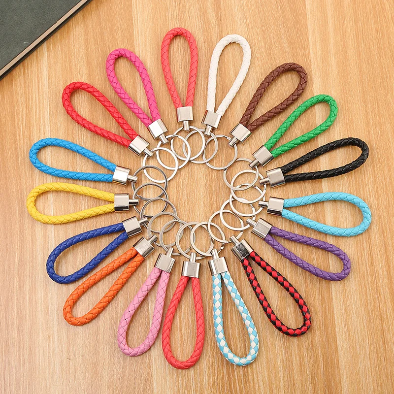 

5 Pcs Pu Leather Braided Woven Rope Keychain Holder Key Car Trinket Keyring Bag Charm Key Chain Women Men Key Ring Wholesale