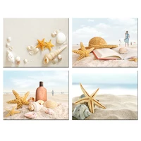 modern seascape posters and prints starfishseashells on sand beach home decor poster tropical beach resort room decoration