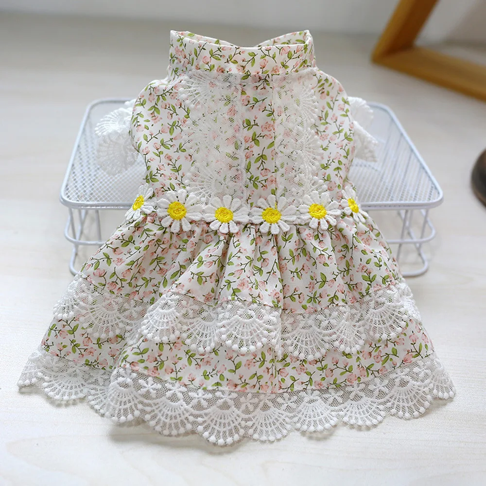 

Pet Clothes Cute Sweety Print Ruffle Lace Vintage Style Spring Summer Princess Dog Dress Skirt Dog Clothes for Small Medium Dog