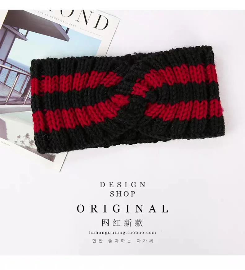 Вязаная повязка на голову для женщин с шерстью зимняя теплая полоса тюрбан