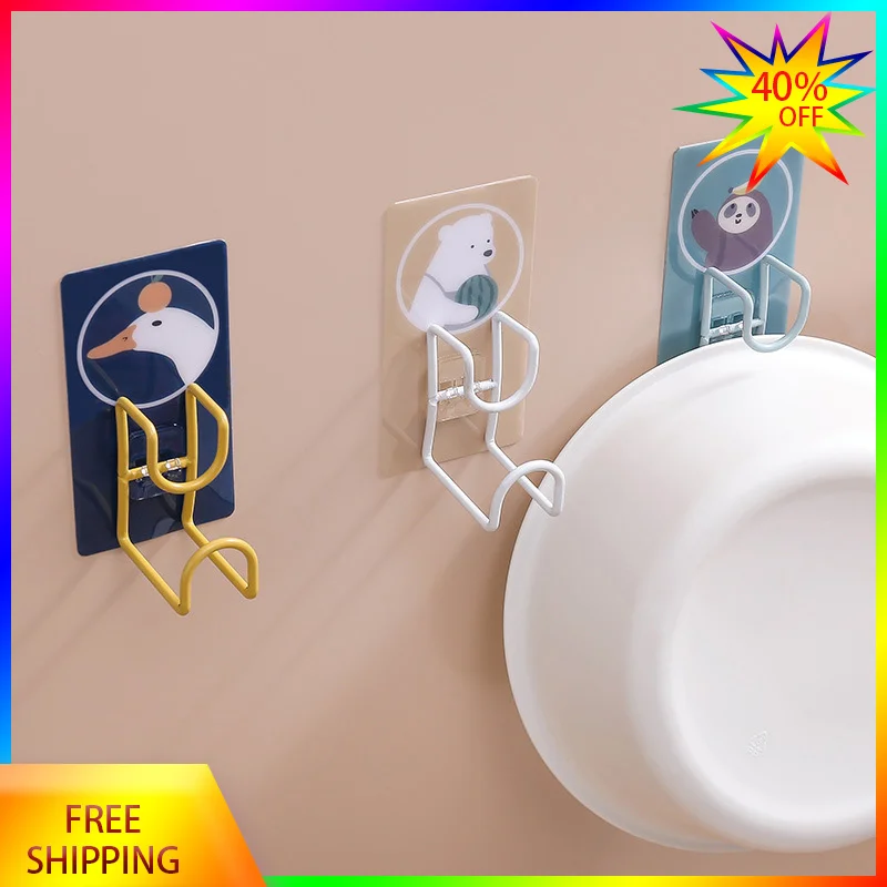 

Bathroom Organization Wall Hook Washbasin Hooks Punch-free Self-adhesive Wall Holder Mop Holder Stainless Steel Hook Organizer