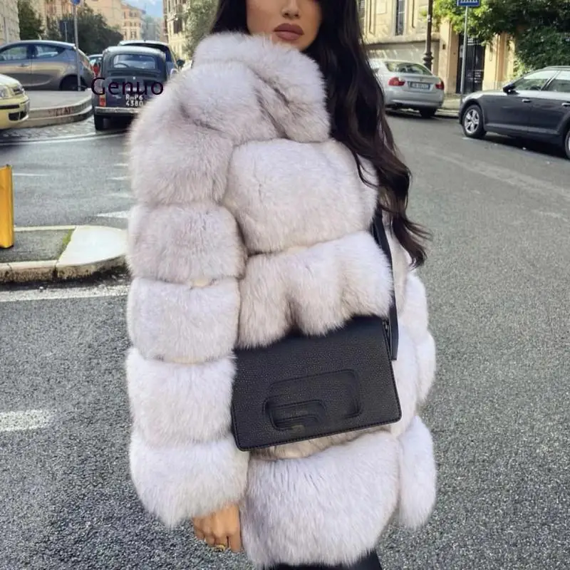 Шуба из искусственного лисьего меха роскошная женская куртка зимняя Роскошная