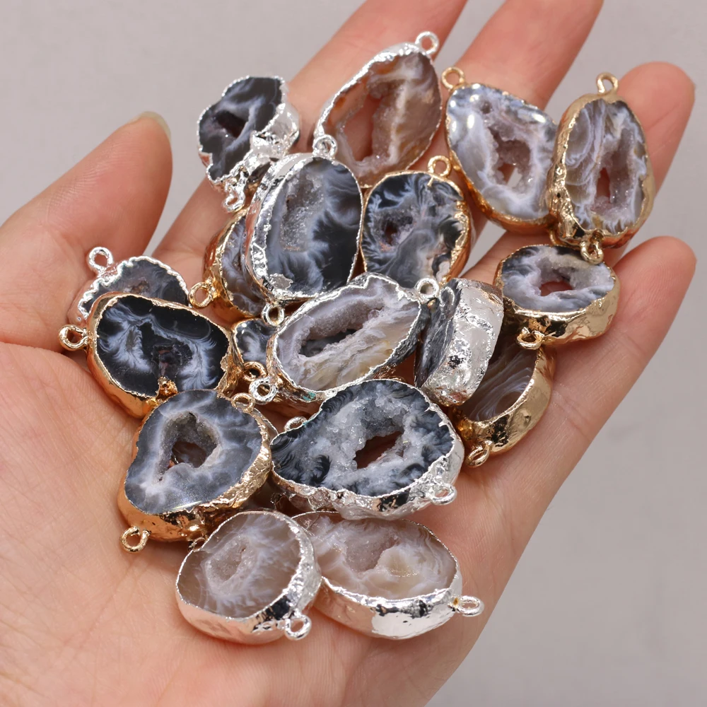 

2021Hot Sale Natural Semi-precious Stone Black Agate Gold-plated Connector Pendant Making Fashion Necklace Earrings Jewelry Gift