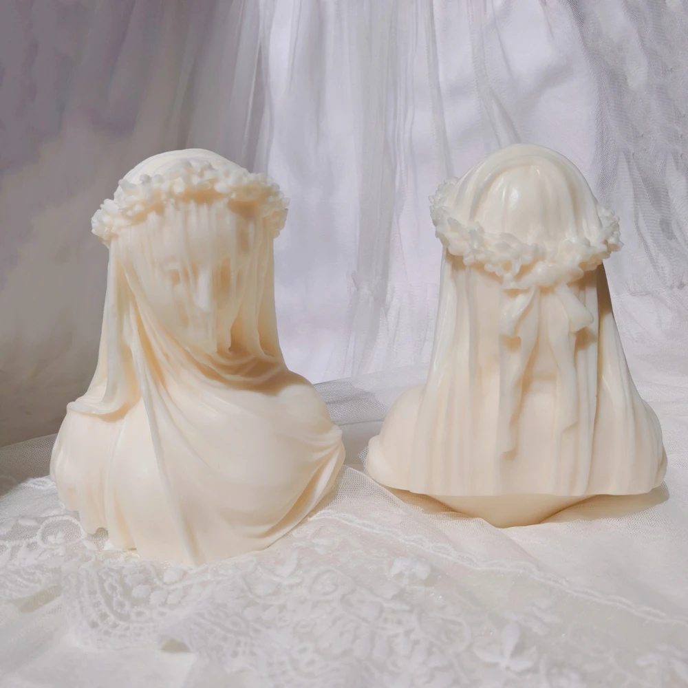 Veiled Woman Candle Silicone Mold Female Bride Antique Bust Statue Sculpture Lady Body Silicone Molds