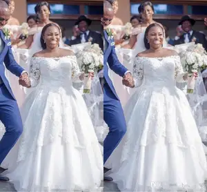 Long Sleeves Wedding Dresses Off the Shoulder Lace Applique Custom Made African Plus Size Wedding Bridal Gown vestido de novia