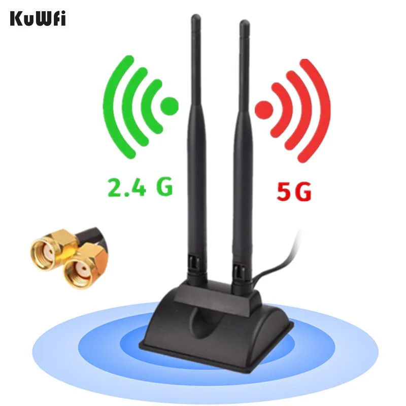 

KuWfi External Wifi Antenna 6dBi Dual Band 2.4G&5G Magnetic Base RP-SMA Antenna for TP-LINK ASUS NETGEAR Linksys D-Link Router