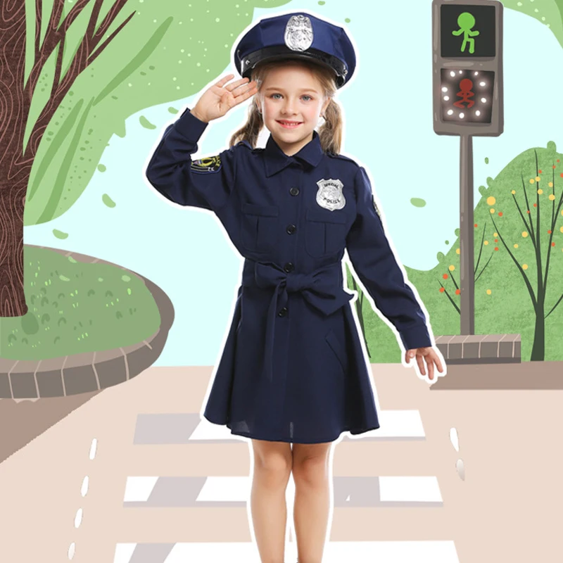 

Cute Policewomen Cop Uniform Cosplay Dress Halloween Costumes For Girls Kigurumi Kids Role-play Party Children's Day Gift