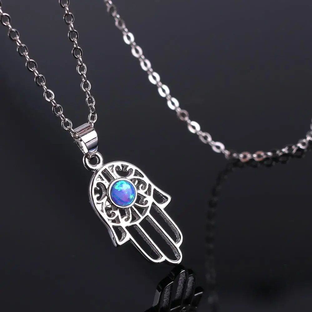 KELITCH опал камень 925 пробы серебряное ожерелье подвеска с амулетом Хамса звено