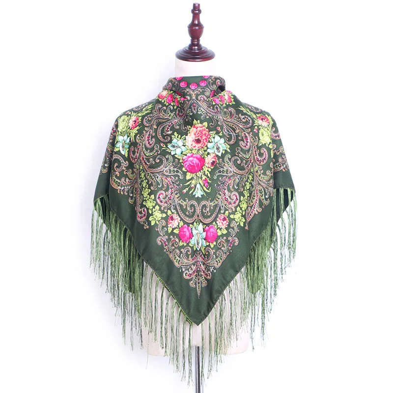 Дизайнерский головной платок в русском стиле, 90*90 см, длинный шарф с кисточкой, одеяло, шаль, платок для женщин