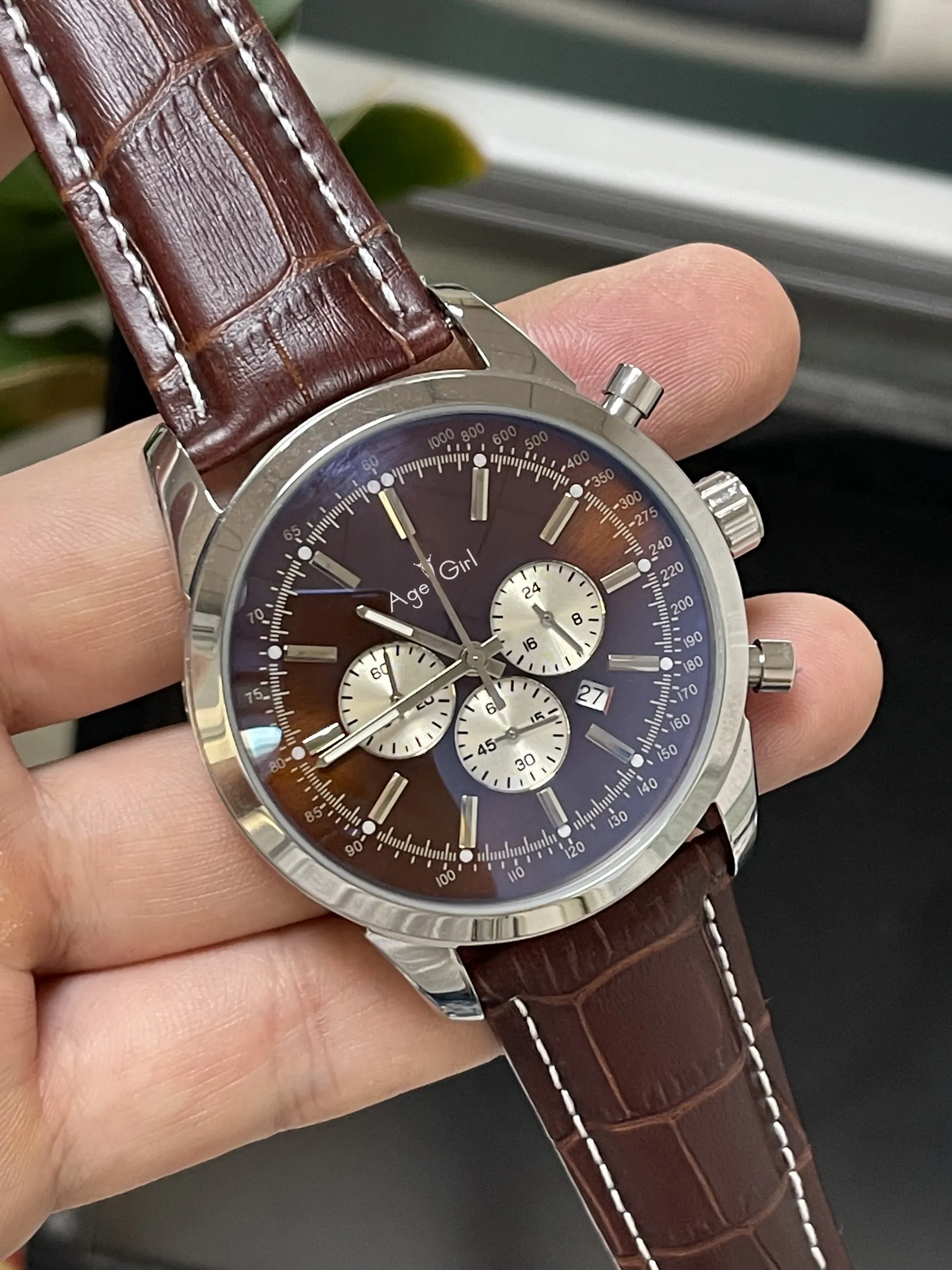 

2021 Luxury New Men Quartz Chronograph Stopwatch Watch Stainless Steel Sapphire Black Brown Leather White Date Watches 44mm AAA+