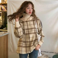 turtleneck sweatshirt plaid with a hood korean oversized hoodie fleece harajuku pullover women korean style hoodie winter