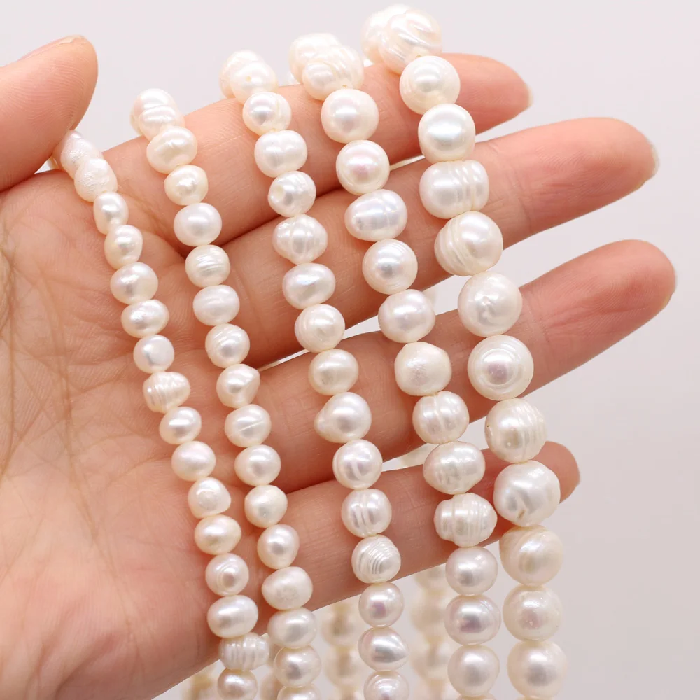 

Fashion Round Pearl Beaded High-Quality White Natural Freshwater Pearl Beads for Ms Jewelry Making DIY Necklace Accessories 36cm