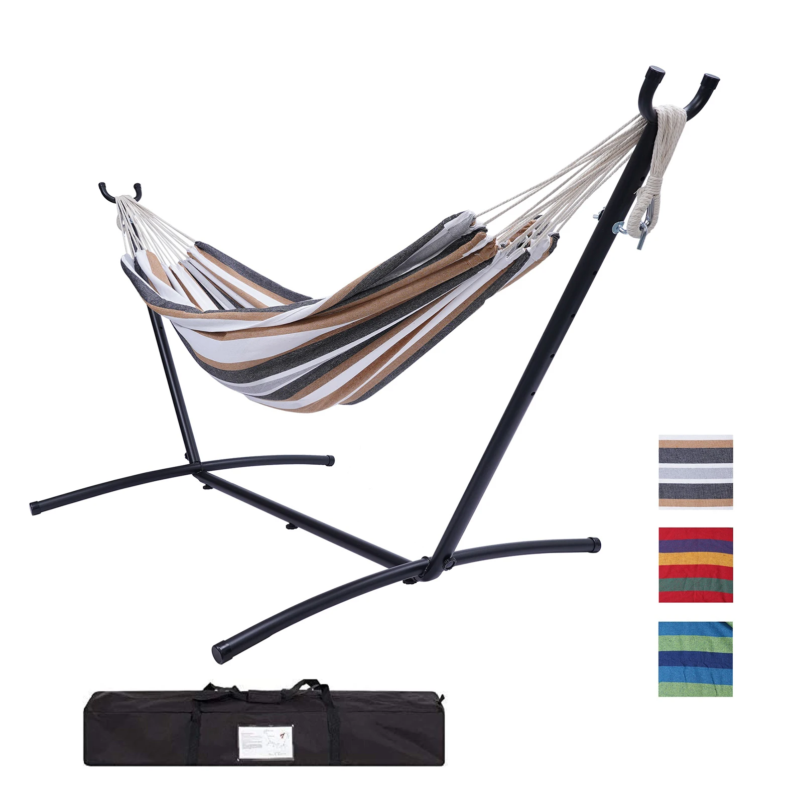 

Large Size Double Classic Hammock Indoor Outdoor Use with Carrying Pouch Steel Frame 450 Pound Capacity 3 Colors[US-Stock]