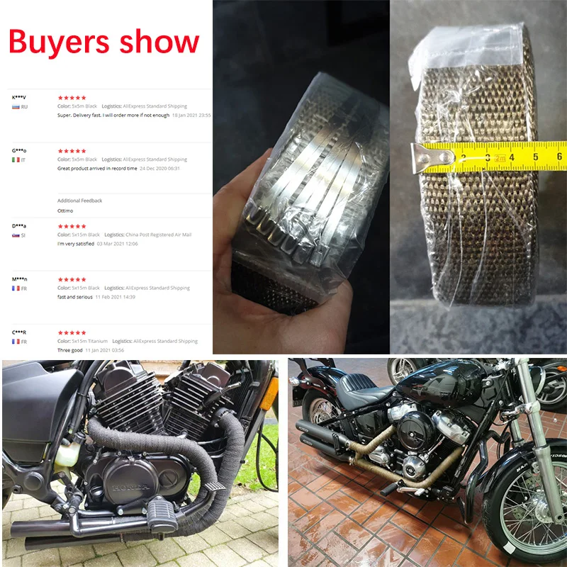 

Exhaust Heat Wrap 5cm*5M/10M/15M/20M Thermal Tape Fiberglass Heat Wrap Manifold Insulation Roll Resistant with Stainless Ties