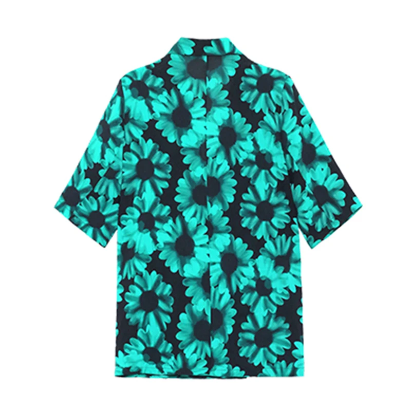 

CHICEVER Casual Green Print Blazer For Women Lapel Collar Short Sleeve Hit Color Loose Blazers Female Fashion New Clothing 2021