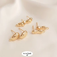 custom 14k bag gold color concave convex irregular oval 925 silver pin earrings hand made diy earrings