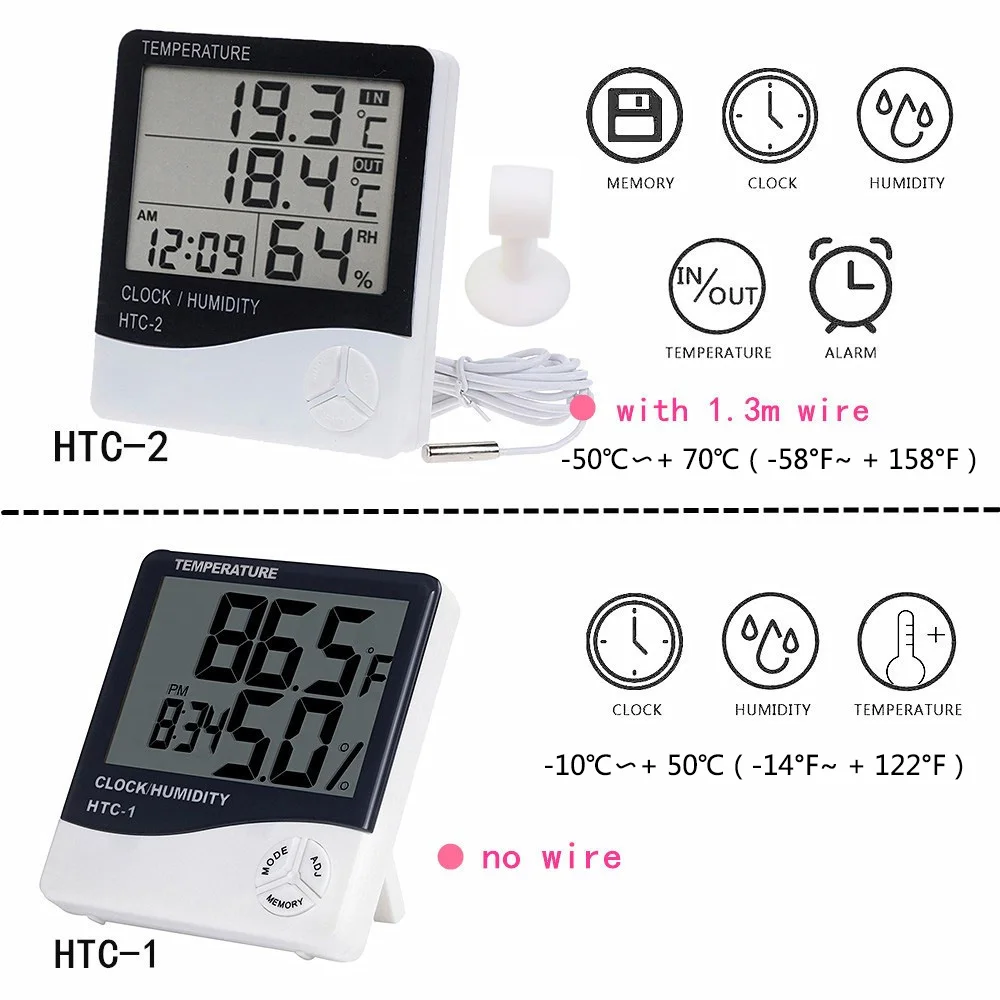 lcd temperature humidity meter home outdoor electronic thermometer hygrometer weather station with alarm clock htc 1 htc 2 free global shipping