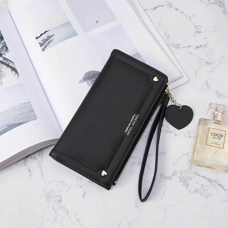 

Luxury Woman Long Letter Heart Wallet Female Zipper Hasp Tassel Coin Purse Pu Leather Wristband Multi-function Phone Card Holder