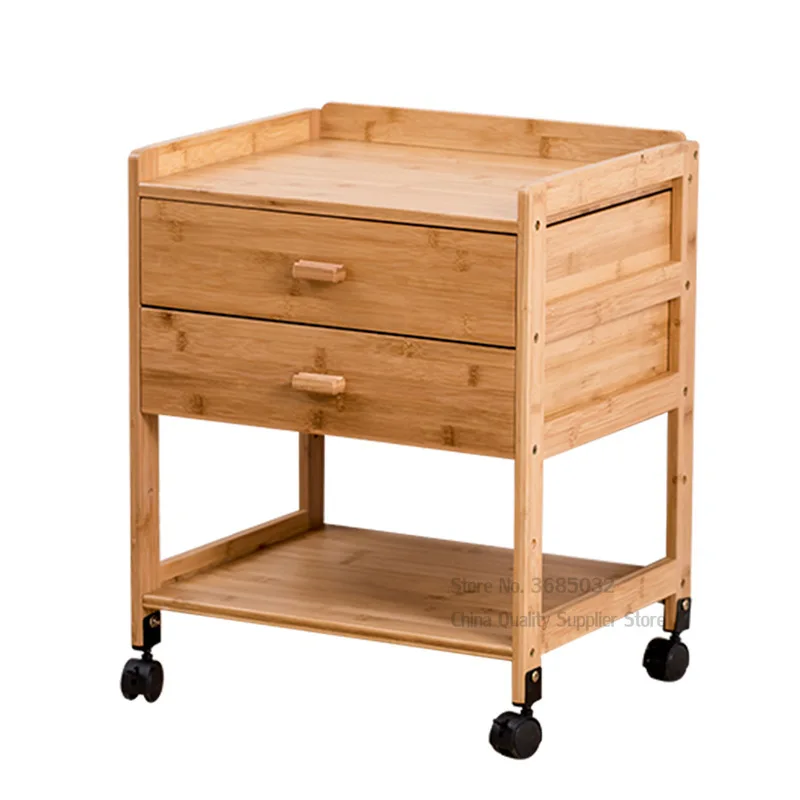 Bamboo Nightstands with Wheel Bedroom Bedside Cabinet Living Room Tea Table Removable Storage Economy | Мебель