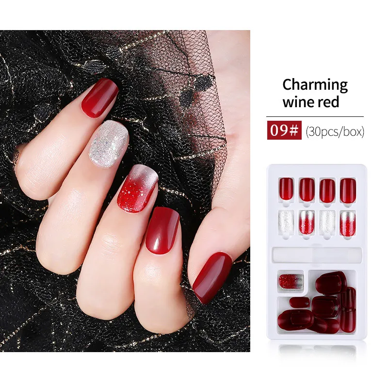 color 9 30 шт Многоразовые Накладные кончики для украшения ногтей, Длинные Короткие накладные искусственные Кончики ногтей, пресс для маникюра - Цвет: color 9