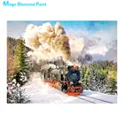 Винтажный паровой поезд в снежный лесной пейзаж, картина, выложенная алмазами Круглая Полная дрель DIY мозаика вышивка 5D вышитые крестом подарки