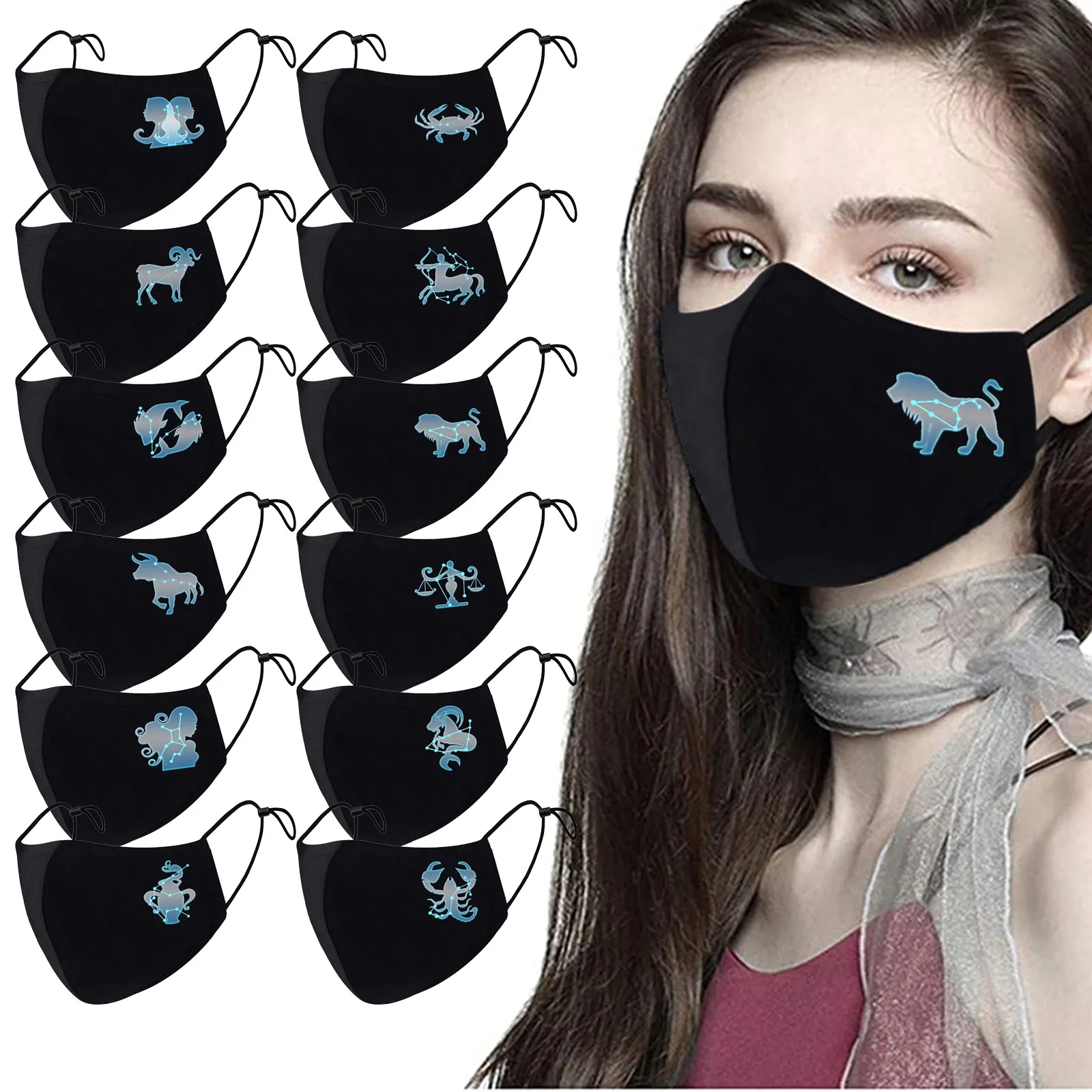 

Unisex Constellation Print Masks Outdoor Breathable Anti-Dust Windproof Face Mask Adjustable Washable Cotton Mouth Mask Máscara