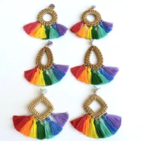 handmade rainbow colorful fan frigne tassel dangle drop earrings for women party girl daily jewelry