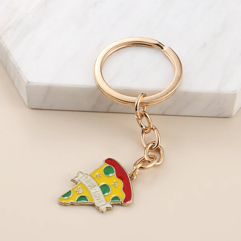 

New Pizza Keychain Foods Key Ring True Love Key Chain Irregular Triangle Pendant Key Holder Gourmet Gifts DIY Jewelry Handmade
