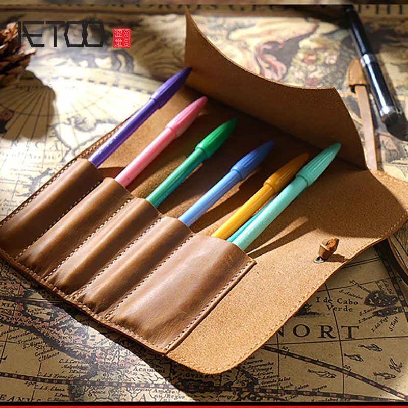 AETOO винтажная штора из воловьей кожи кожаная сумка для ручек простая