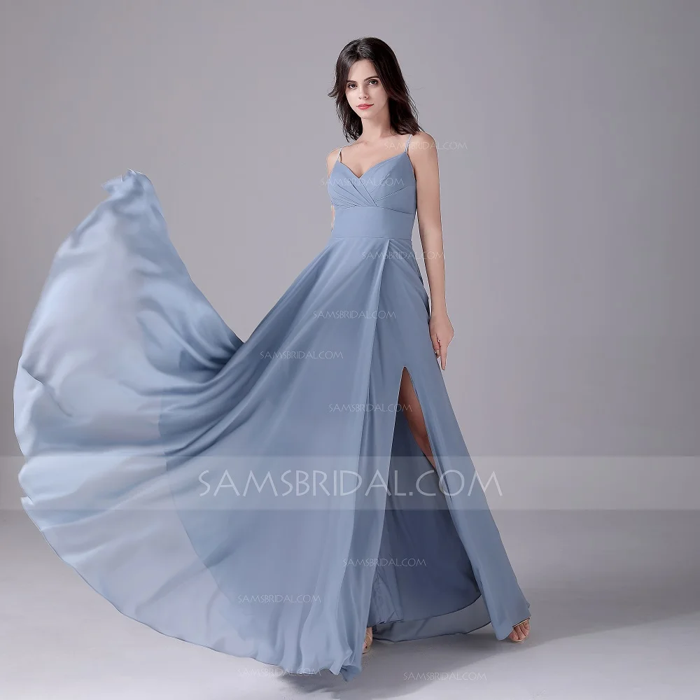 A Line Спагетти ремни длиной до пола платья из органзы для свидетельницы (подружки